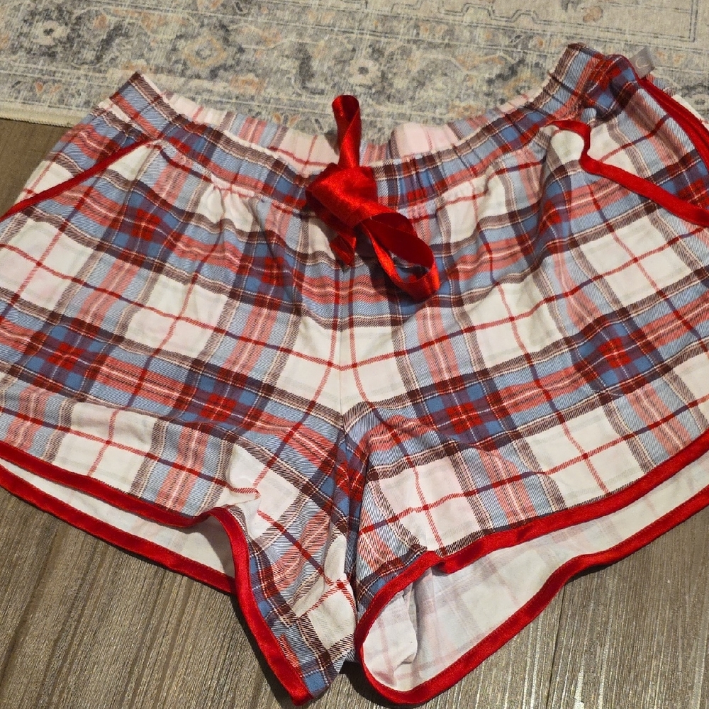 Plaid Red and White Women's Pajama Shorts